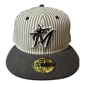New Era 59FIFTY Miami Marlins Fitted Hat Gray Pinstripe Crown Dark Gray Brim